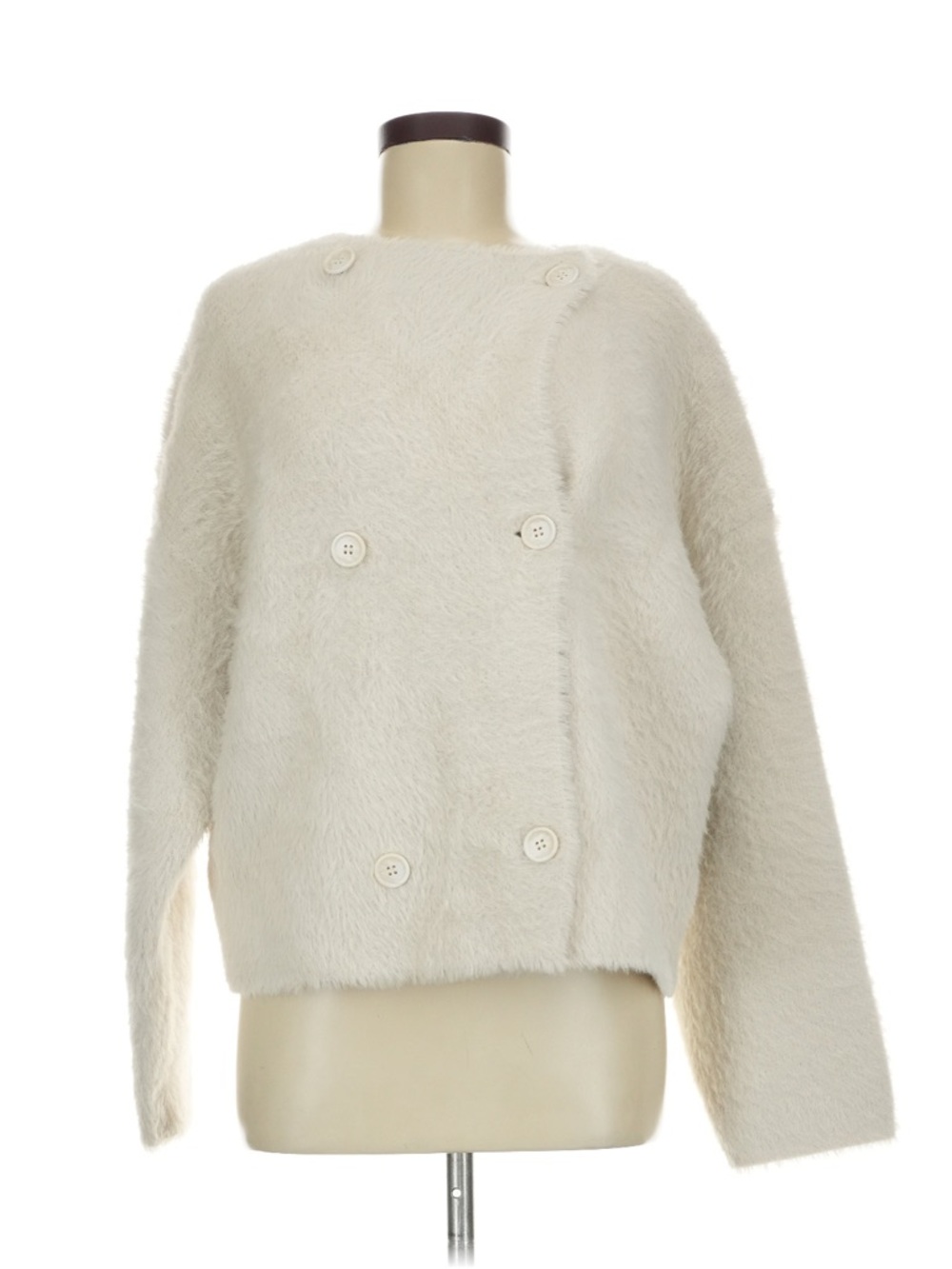J.Crew Oversized Double Faced Wool Sweater Jacket Cardigan Cream Fur Sz S